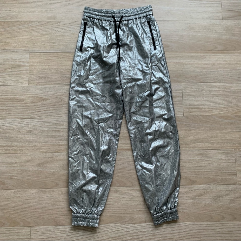 MSGM Milano Metallic High Rise Jogger Silver NWOT Size 40 IT